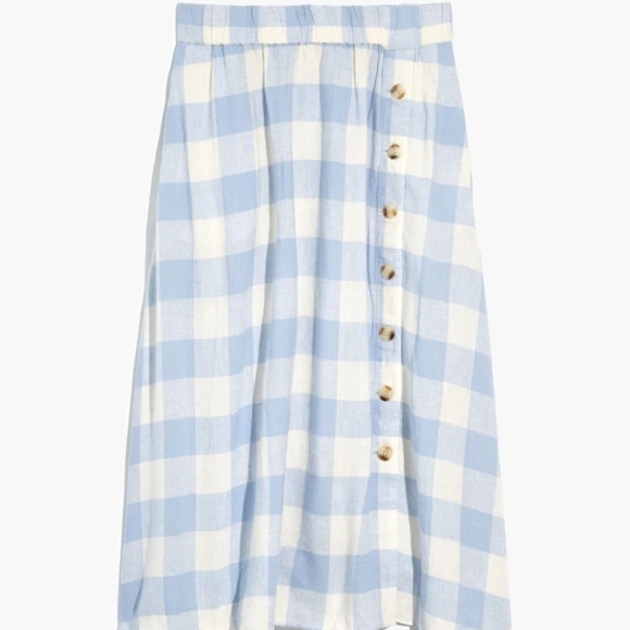 Madewell Dresses & Skirts - Madewell | Linen-Blend Side-Button Midi Skirt in Gingham Check